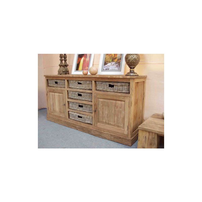 Reclaimed Teak Sideboard with 6 Natural Wicker Drawers